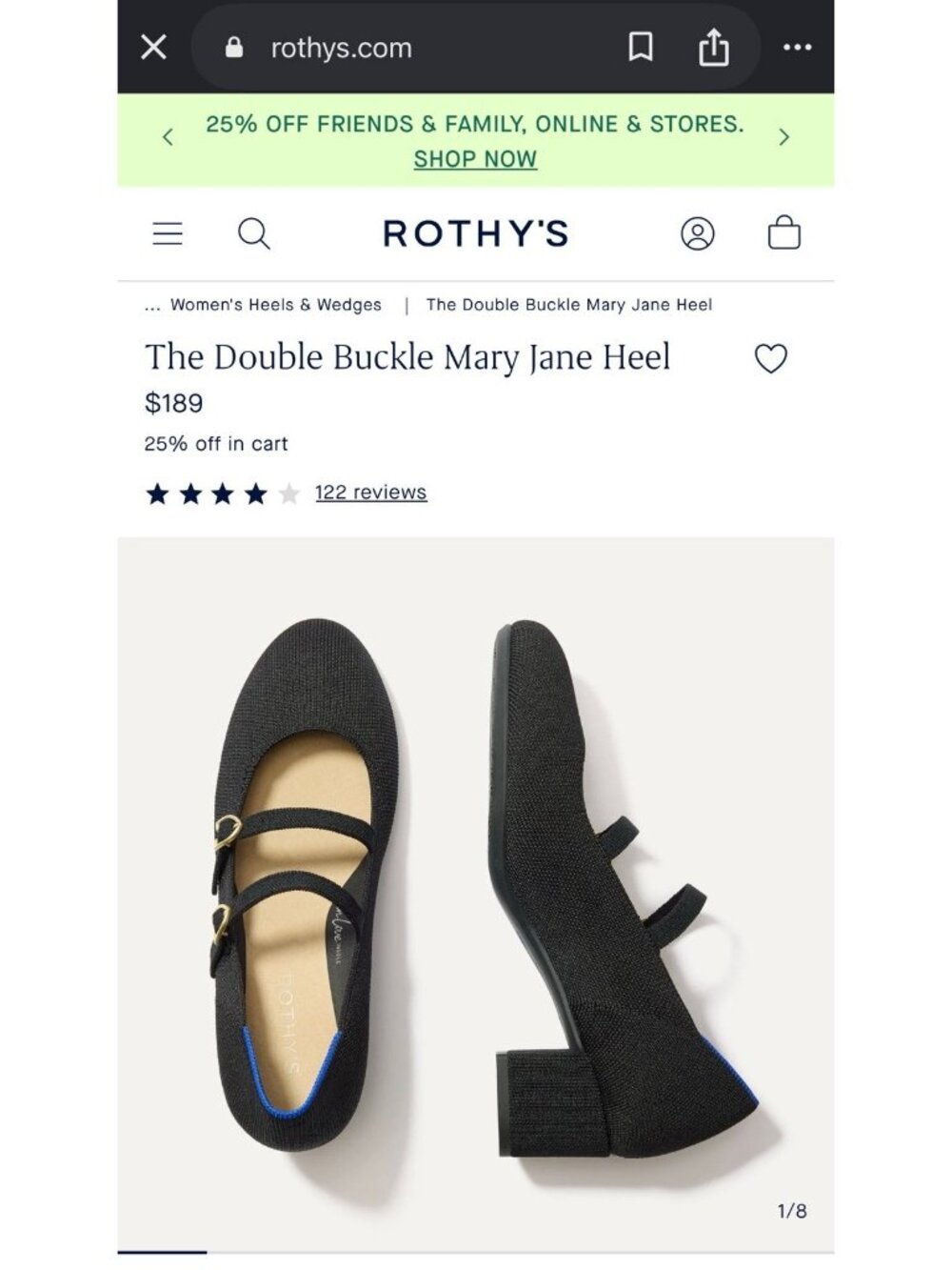 Rothy's ReVelvet Double Buckle Mary Jane Heels Black US Size 8 NEW Office Casual - Picture 3 of 12